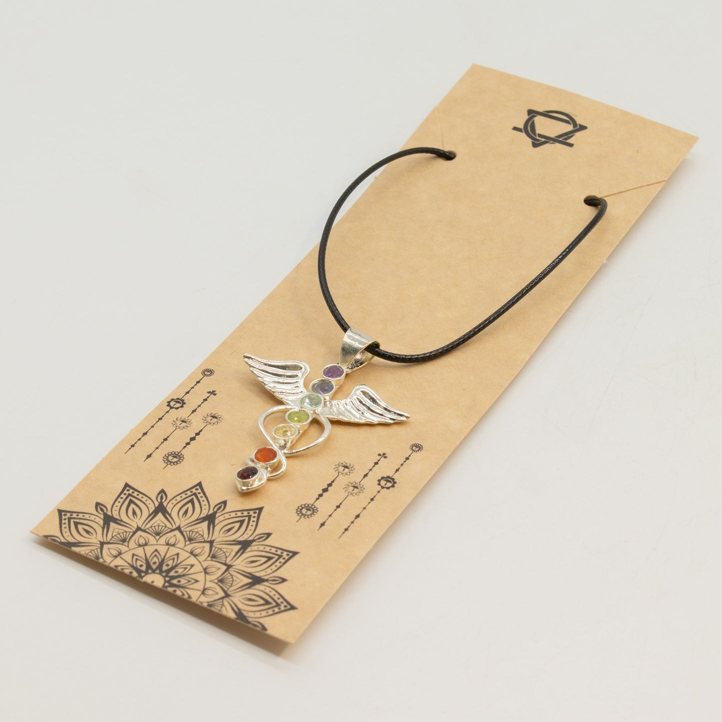 Pendentif Ailes d'Ange 7 Chakras - Argenté Pierres Colorées