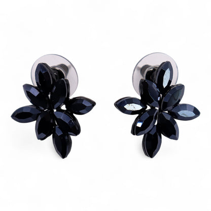 Boucles d'Oreilles Fleurs Verre Noir - Style Vintage Élégant