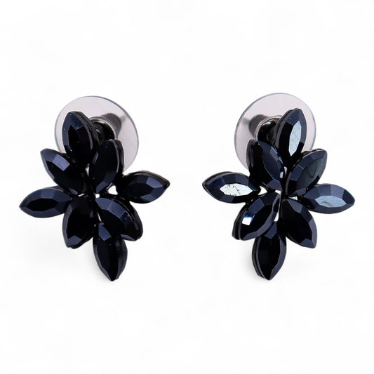 Boucles d'Oreilles Fleurs Verre Noir - Style Vintage Élégant