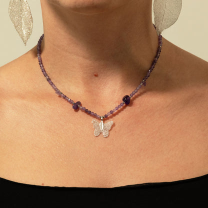 Collier en Améthyste — Papillon en Feuille Naturelle Argentée - photo 10
