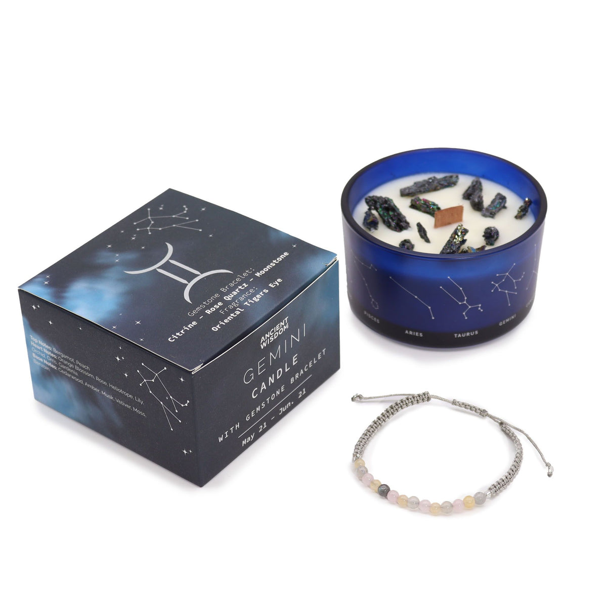 Bougie Gémeaux avec Bracelet — Citrine, Quartz Rose & Pierre de Lune - photo 4