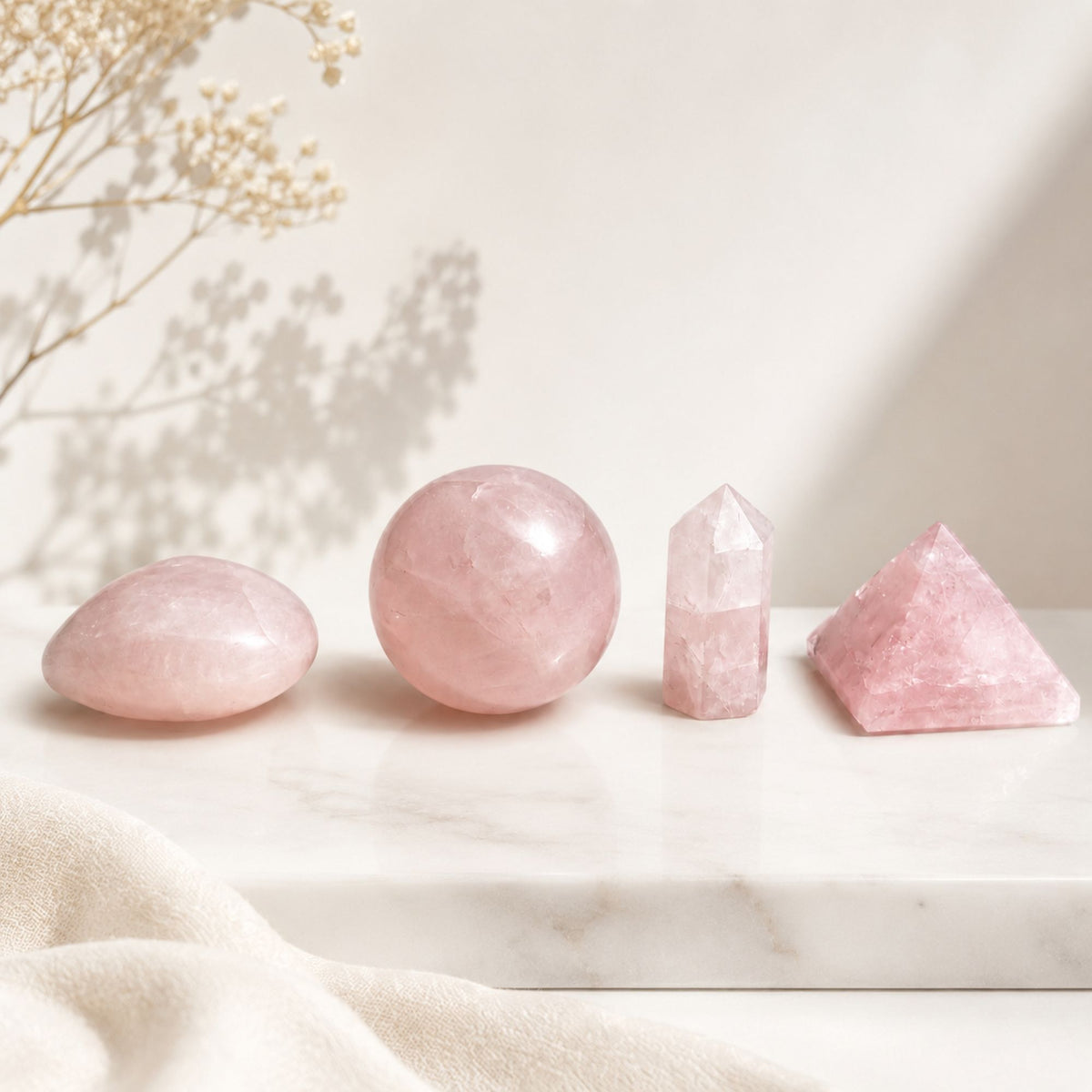 Set de Pierres en Quartz Rose — Cœur, Sphère, Obélisque et Pyramide - photo 4
