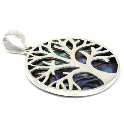 Pendentif Arbre de Vie Nacre d'Abalone 30mm - Argenté