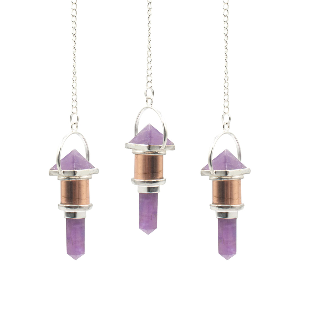 Pendule en améthyste et cuivre - pointe pyramidale