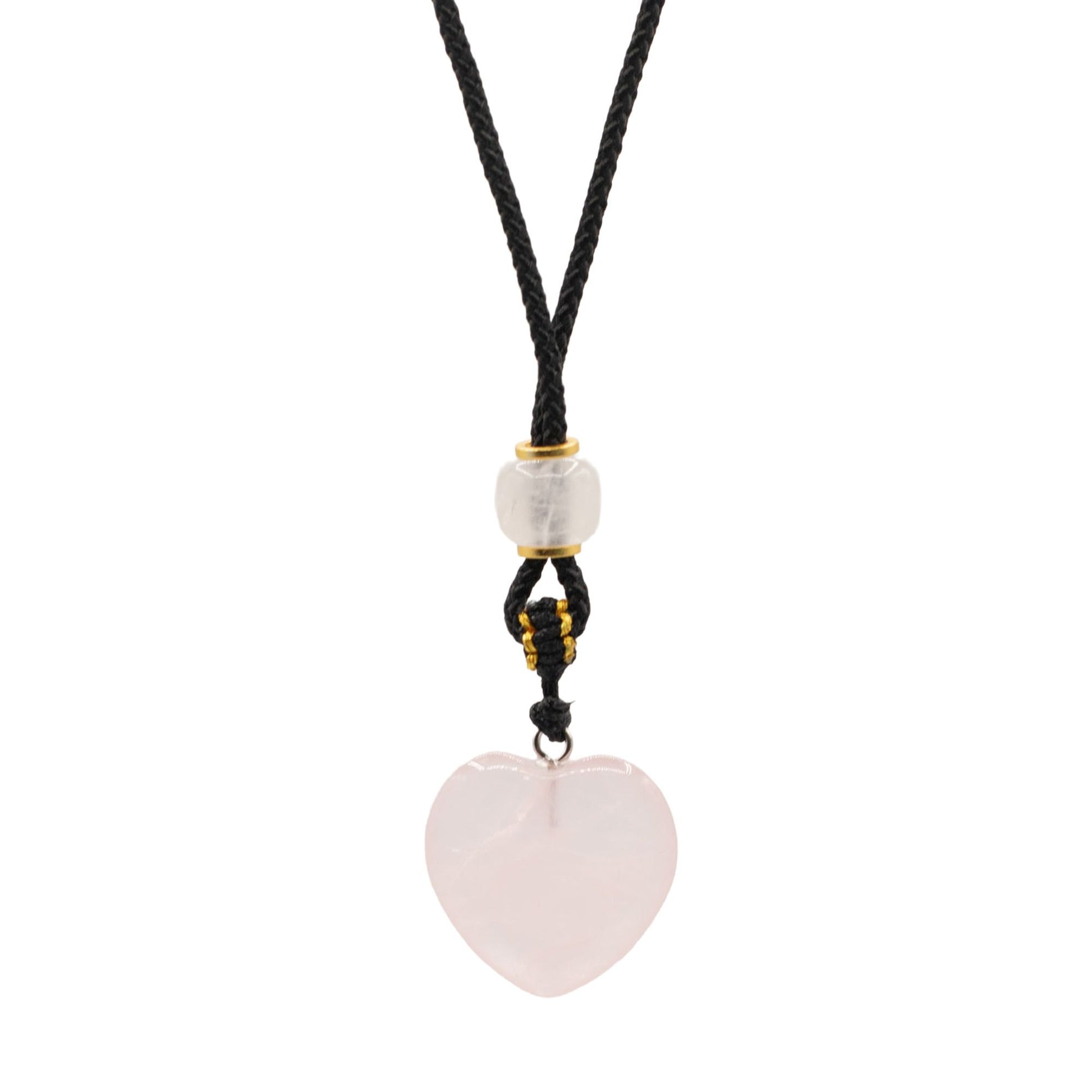 Pendentif sur cordon - Cœur - Quartz Rose