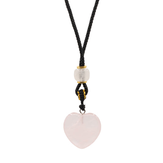 Pendentif sur cordon - Cœur - Quartz Rose