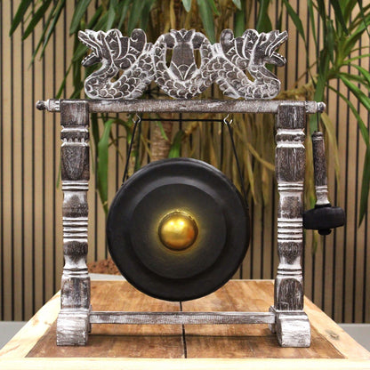Gong de Guérison 25cm Noir sur Stand Sculpté Bali – photo 8