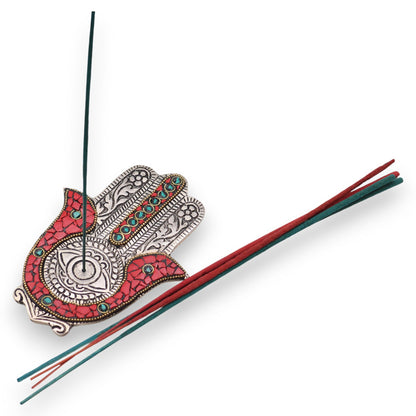 Porte-encens Hamsa Bicolore Rouge & Vert 13cm – photo 2