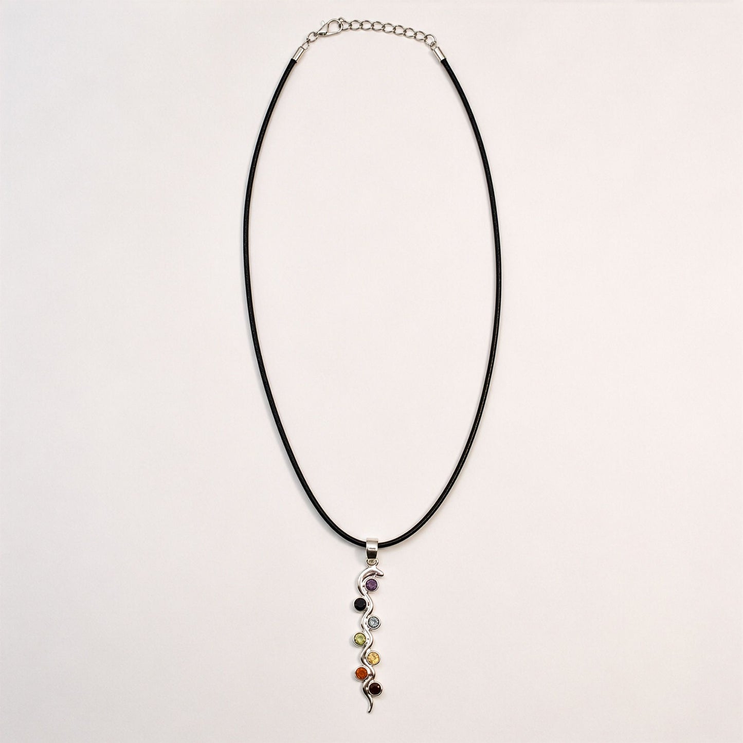 Pendentif Serpent 7 Chakras - Argenté Pierres Colorées