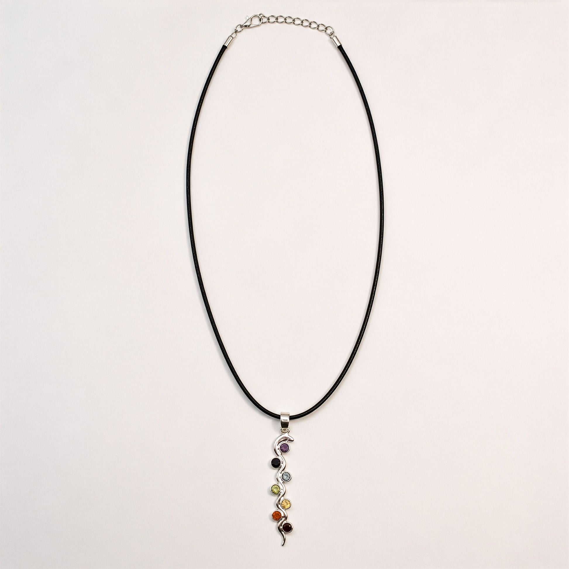 Pendentif Serpent 7 Chakras - Argenté Pierres Colorées