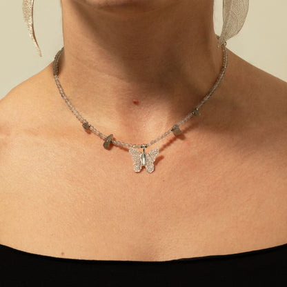 Collier Labradorite — Papillon en Feuille Véritable Argentée - photo 8