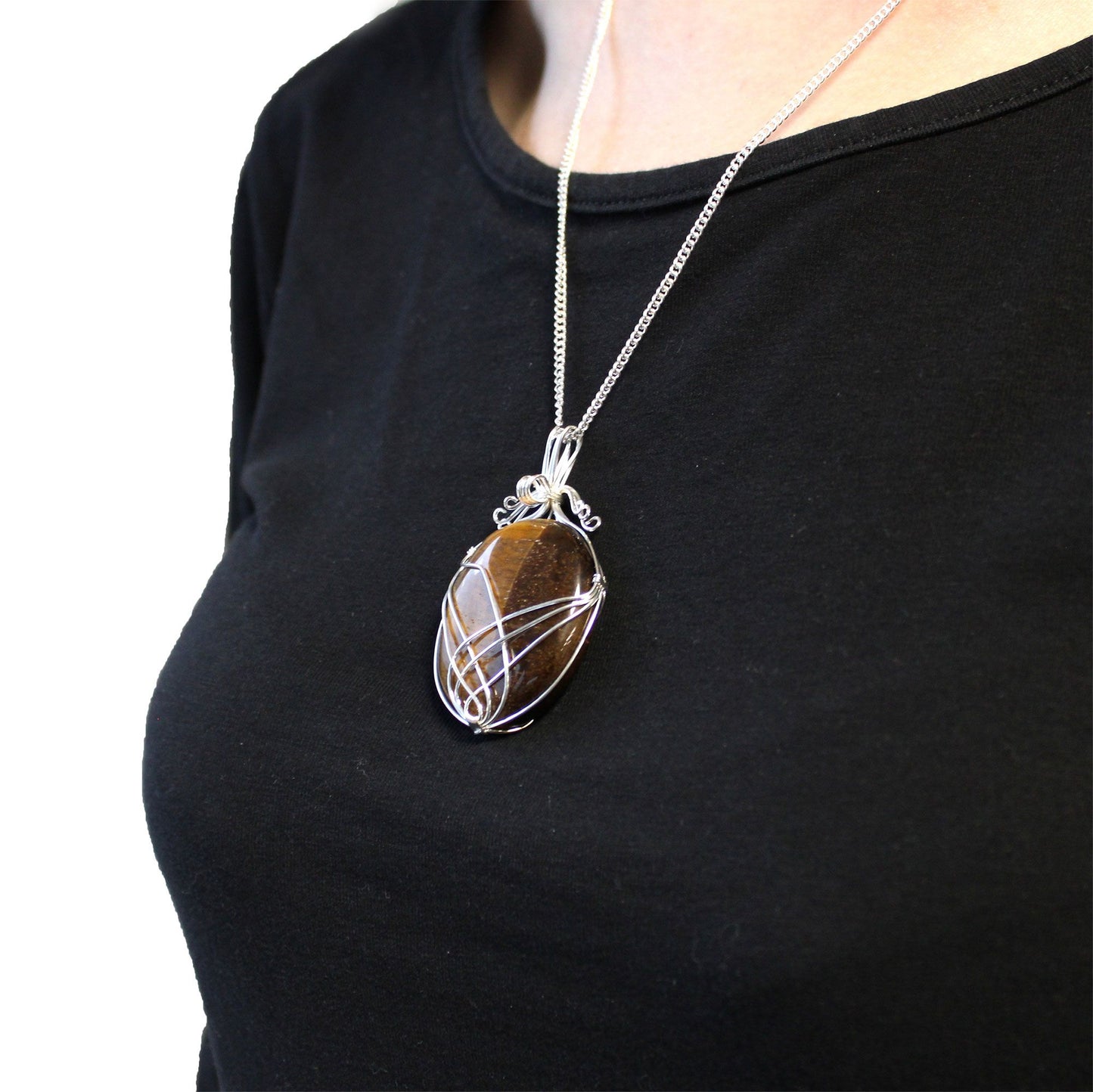 Swirl Wrapped Gemstone Necklace - Tiger Eye - photo 5