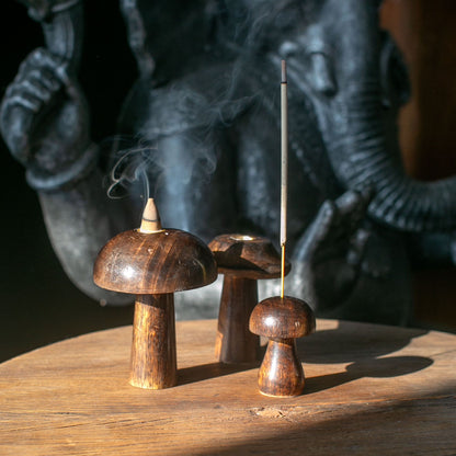 Porte-Encens Champignons en Bois — Set de 3 - photo 2