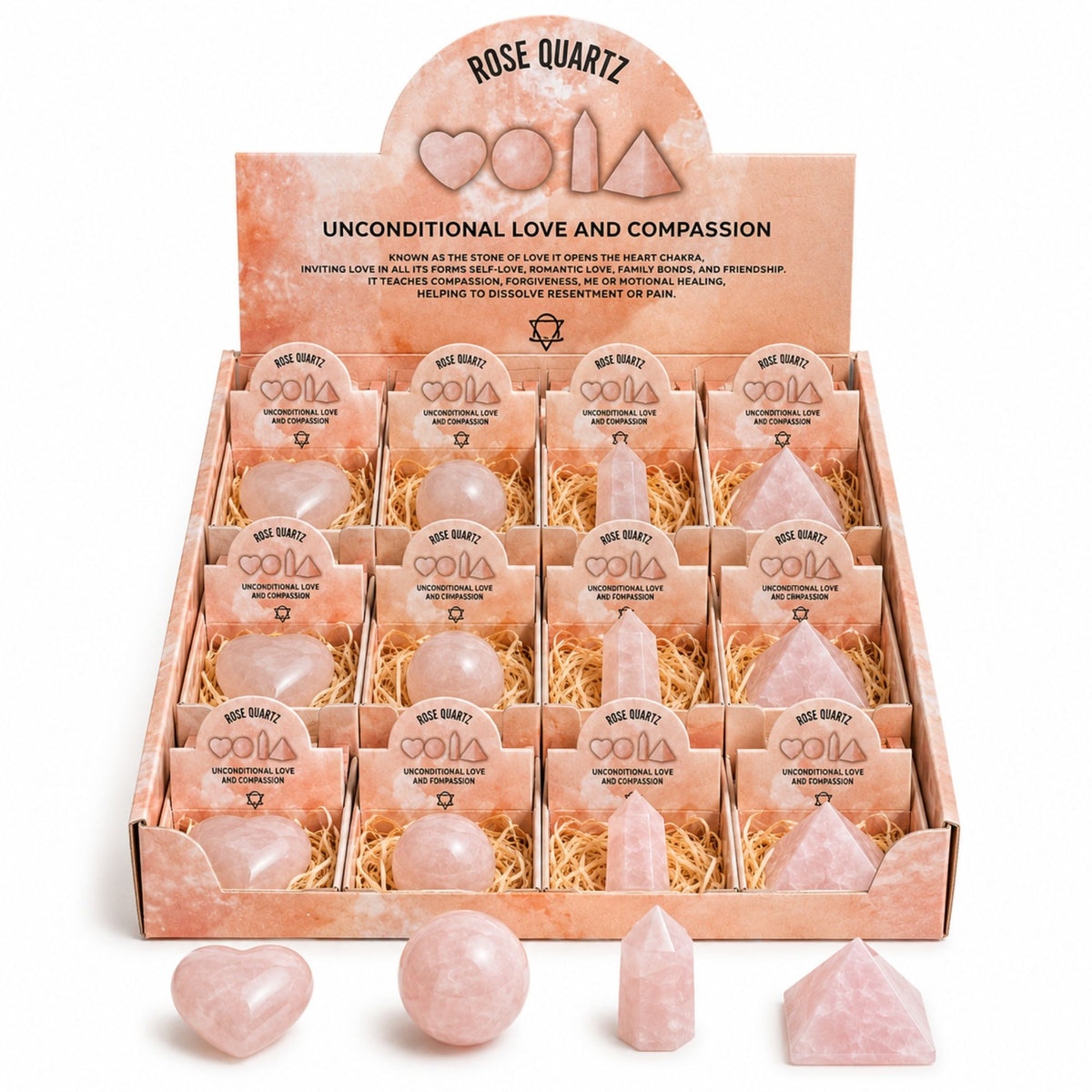 Set de Pierres en Quartz Rose — Cœur, Sphère, Obélisque et Pyramide - photo 3