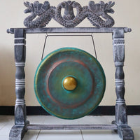 Gong Healing Balinais 25cm — Support Sculpté Vert