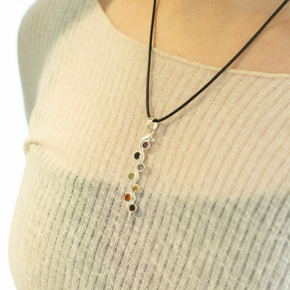 Pendentif Serpent 7 Chakras - Argenté Pierres Colorées