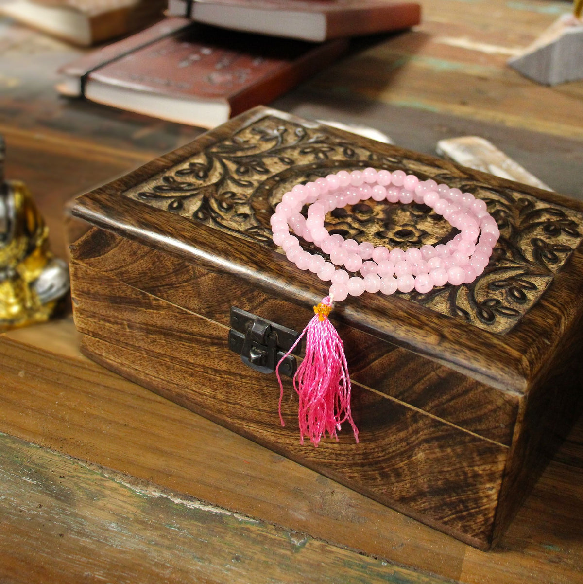 Mala bouddhiste 108 perles - Quartz Rose - photo 3