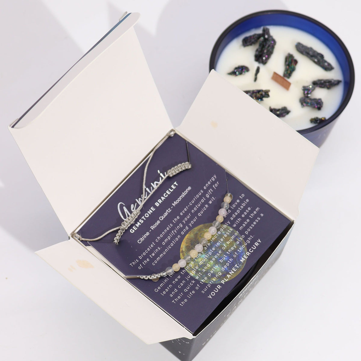 Bougie Gémeaux avec Bracelet — Citrine, Quartz Rose & Pierre de Lune - photo 3
