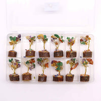 Mini Gemstone Trees On Wood Base - Multi Stones (15 stones)