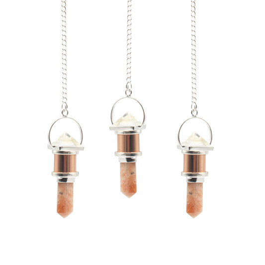 Pendule cuivre Cristal de roche et Pierre de soleil