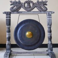 Gong Balinais sur Socle Sculpté — 50 cm Noir