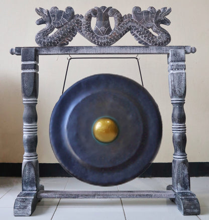 Gong Balinais 80cm — Support Dragon Sculpté Brun – photo 2