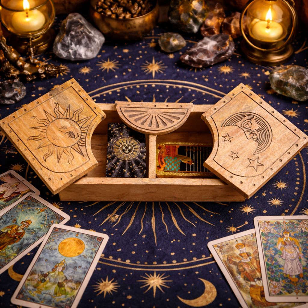 Boîte à Tarot en Bois Sculpté — Soleil et Lune - photo 5