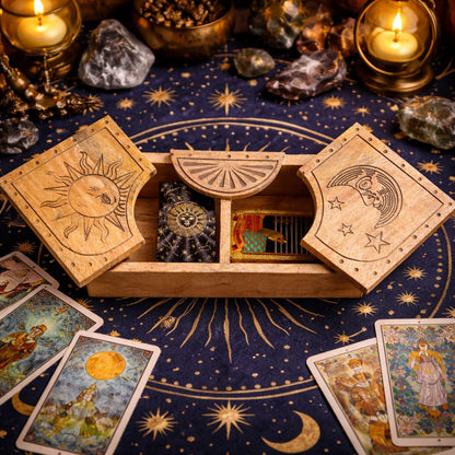 Boîte à Tarot en Bois Sculpté — Soleil et Lune - photo 5