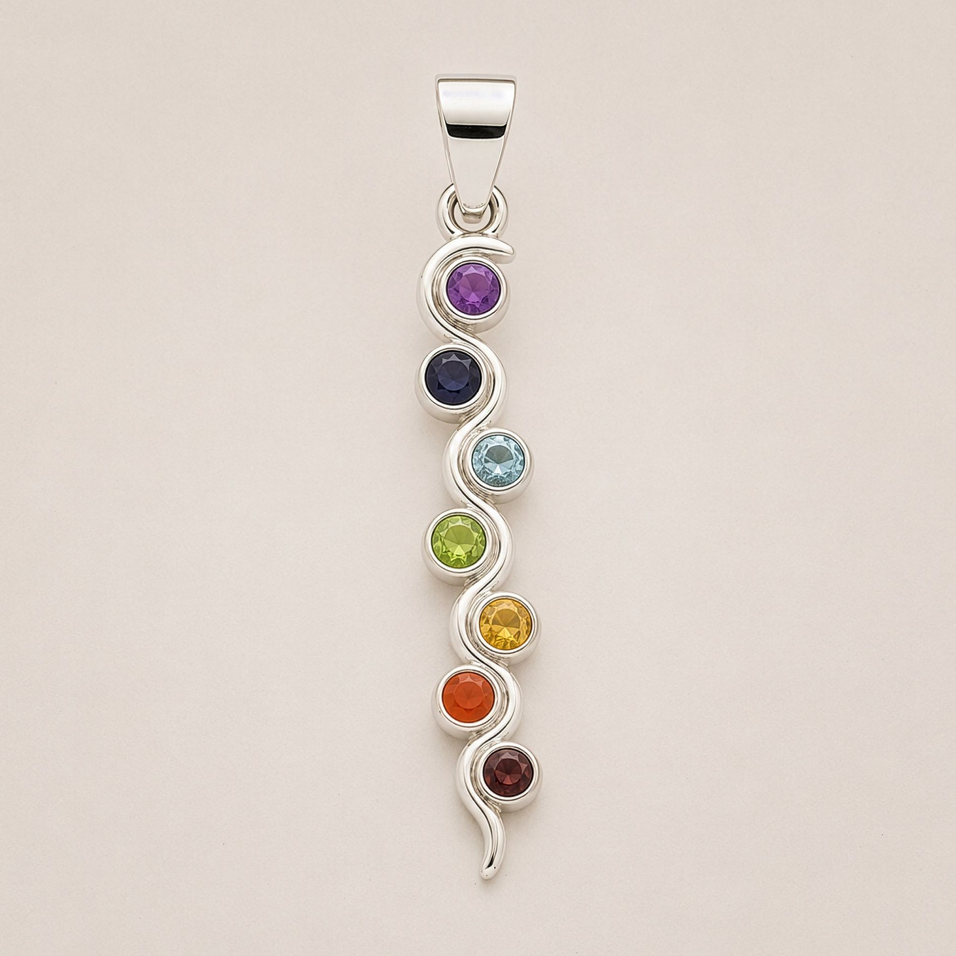 Pendentif Serpent 7 Chakras - Argenté Pierres Colorées
