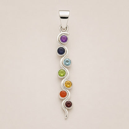 Pendentif Serpent 7 Chakras - Argenté Pierres Colorées
