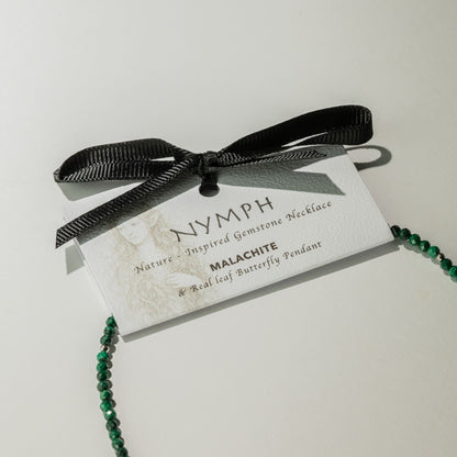 Collier Malachite — Papillon en Vraie Feuille Argentée - photo 5