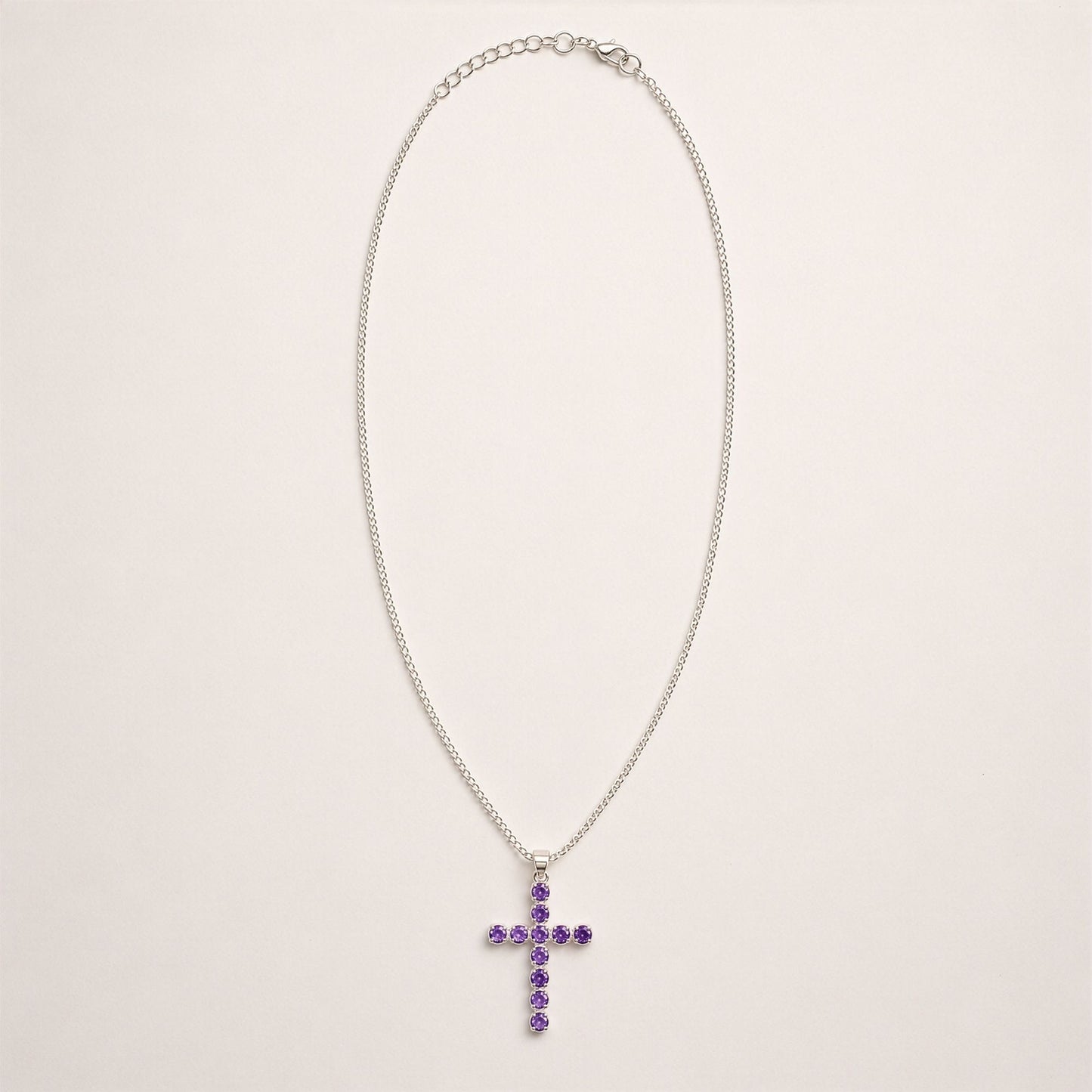 Pendentif Croix Ornée - Pierres Violettes
