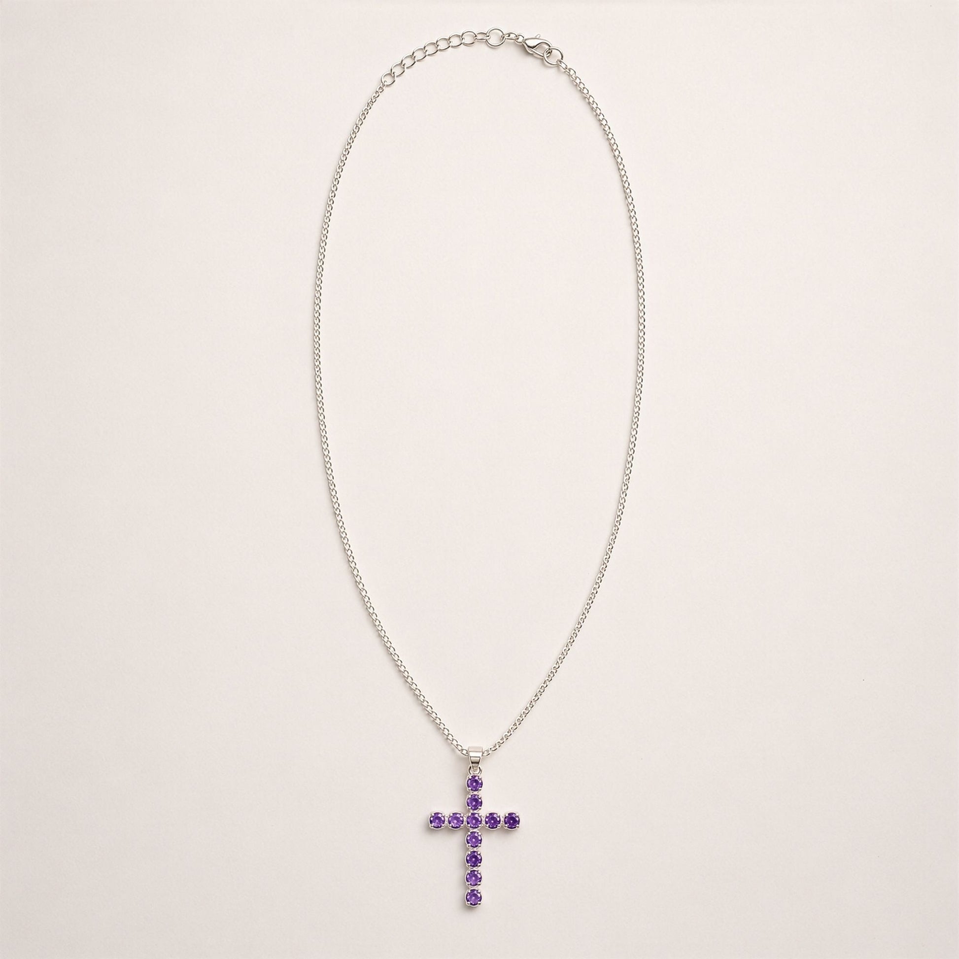 Pendentif Croix Ornée - Pierres Violettes