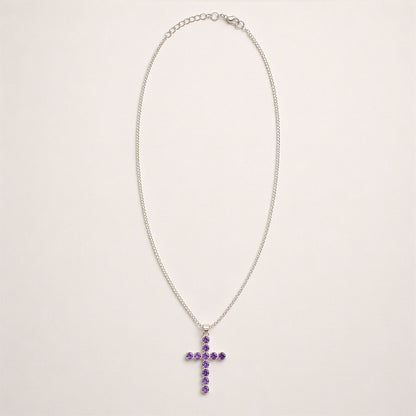 Pendentif Croix Ornée - Pierres Violettes