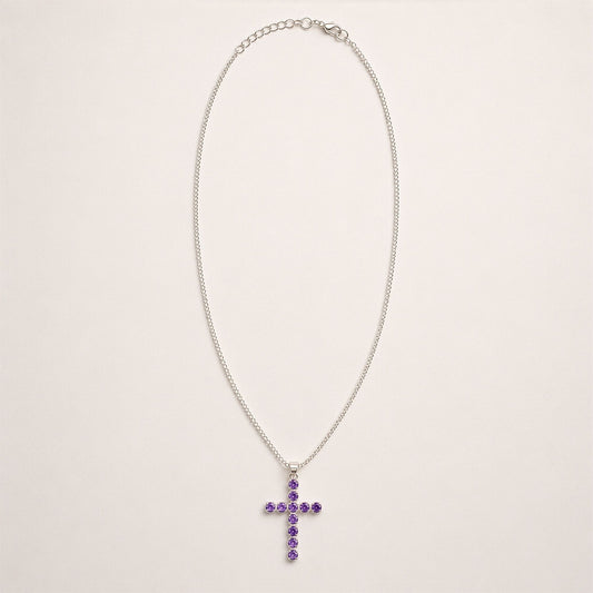 Pendentif Croix Ornée - Pierres Violettes