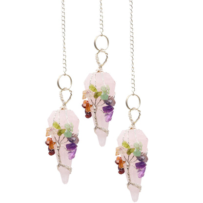 Pendule magique 7 chakras - Quartz Rose