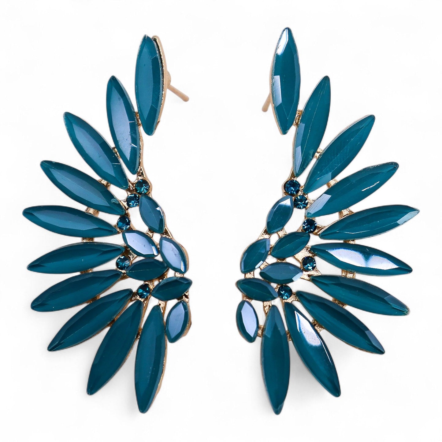 Boucles d'Oreilles Ailes d'Ange Verre Teal - Esprit Forêt