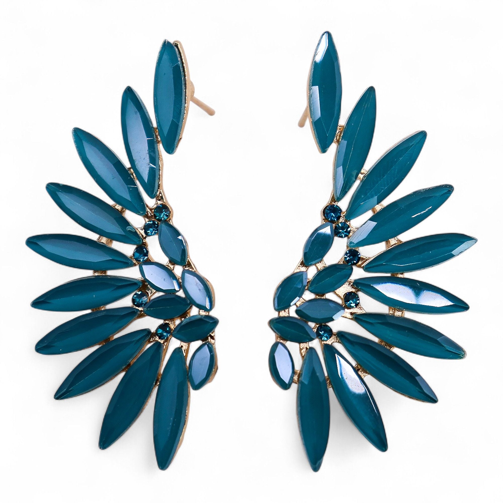 Boucles d'Oreilles Ailes d'Ange Verre Teal - Esprit Forêt