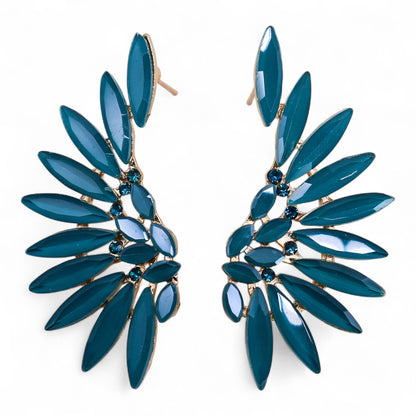 Boucles d'Oreilles Ailes d'Ange Verre Teal - Esprit Forêt