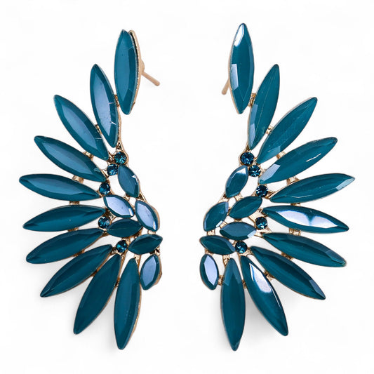 Boucles d'Oreilles Ailes d'Ange Verre Teal - Esprit Forêt