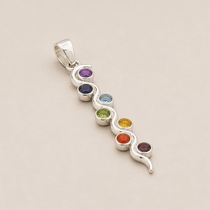 Pendentif Serpent 7 Chakras - Argenté Pierres Colorées