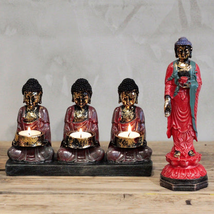 Bougeoir Bouddha Antique - 3 Dévots Décoration Zen – photo 3