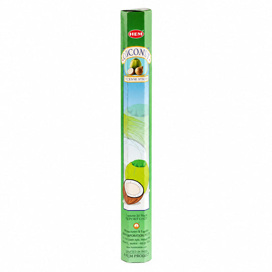 Boîte hexagonale verte d'encens HEM à la noix de coco, 20 bâtonnets