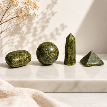 Set de Pierres en Épidote — Cœur, Sphère, Obélisque et Pyramide - photo 5