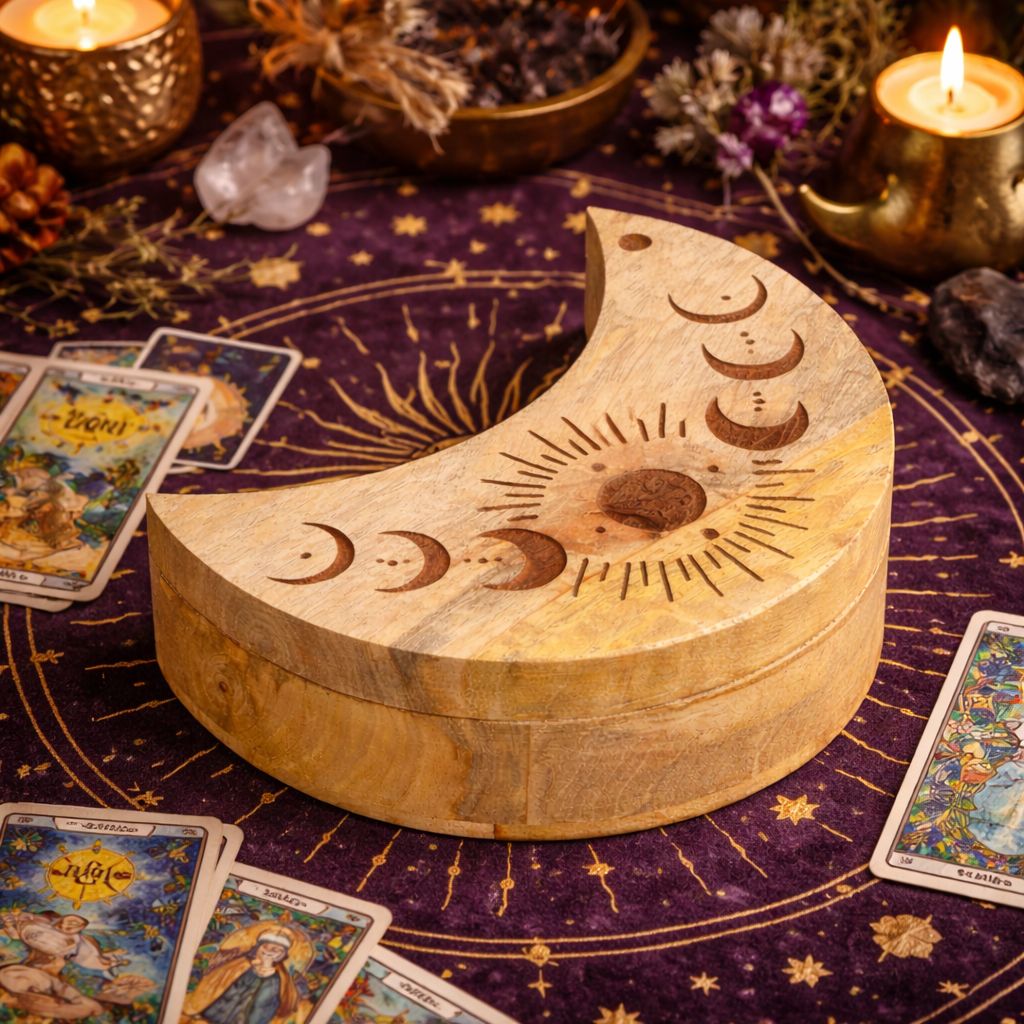 Boîte à Tarot Croissant de Lune en Bois — Phases Lunaires - photo 2