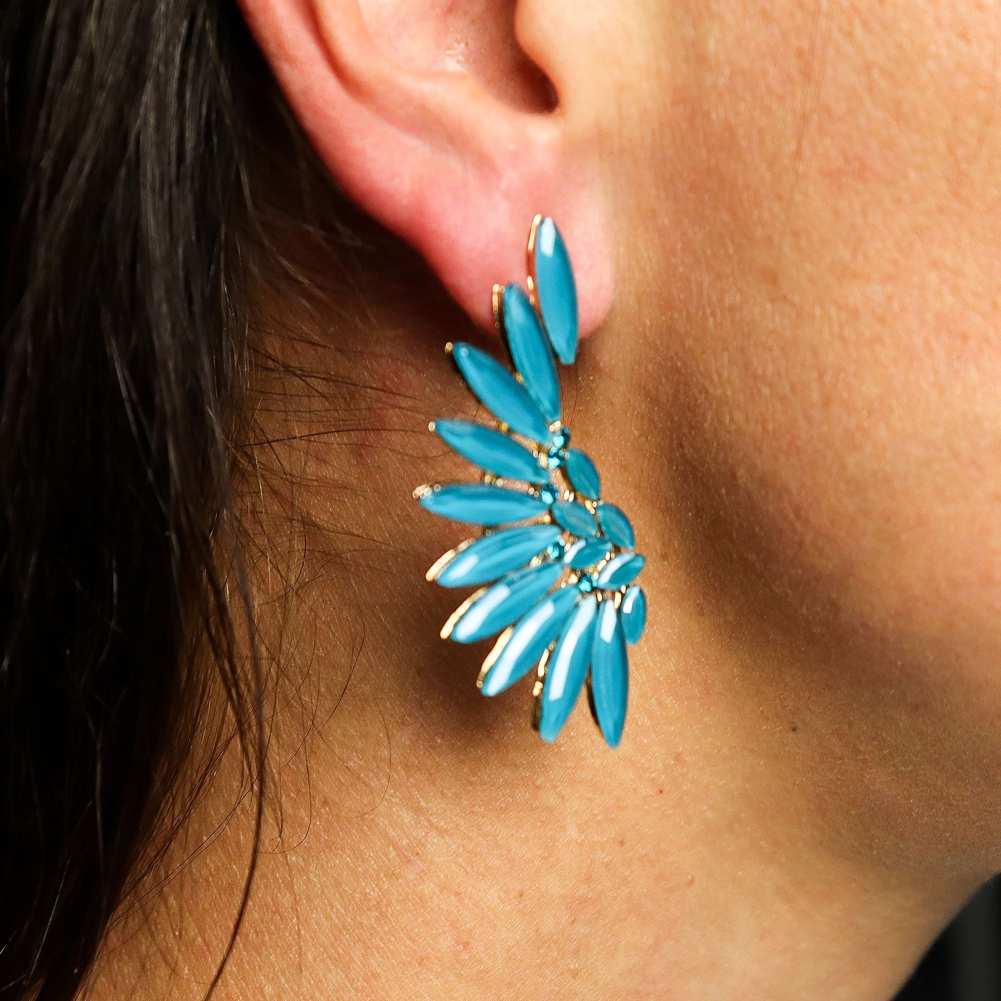 Boucles d'Oreilles Ailes d'Ange Verre Teal - Esprit Forêt – photo 2