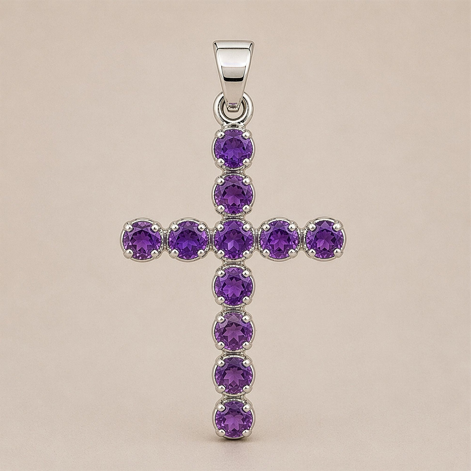 Pendentif Croix Ornée - Pierres Violettes