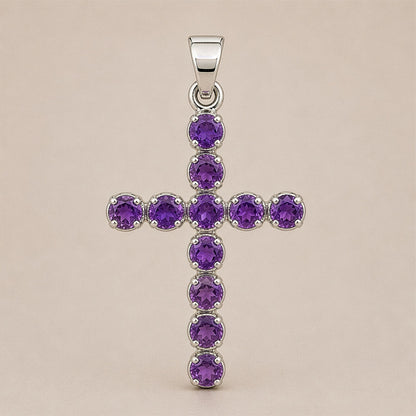 Pendentif Croix Ornée - Pierres Violettes