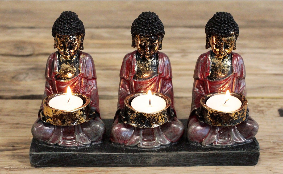Bougeoir Bouddha Antique - 3 Dévots Décoration Zen – photo 2