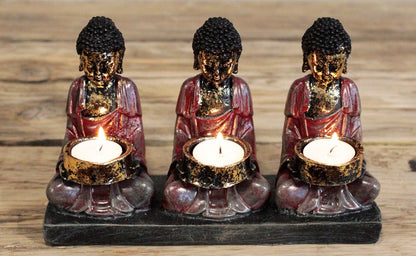 Bougeoir Bouddha Antique - 3 Dévots Décoration Zen – photo 2
